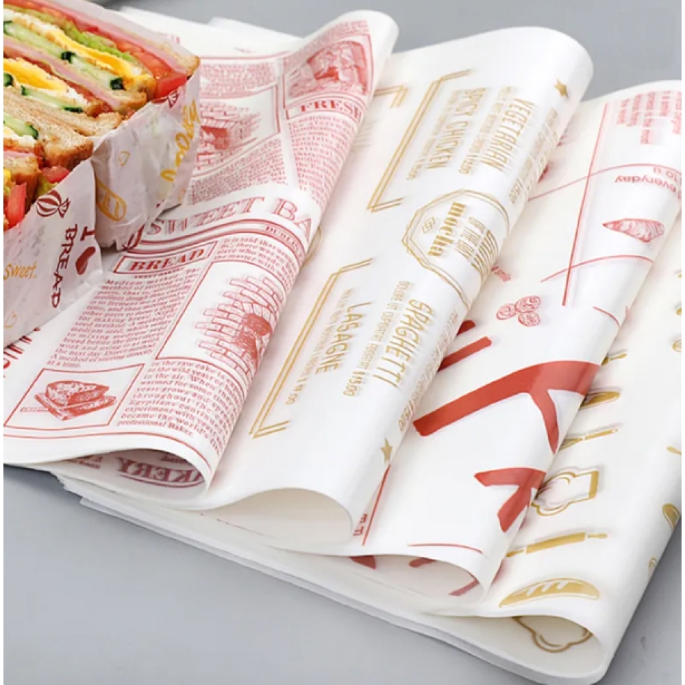 Food grade custom logo printed wax paper grease proof sandwich paper